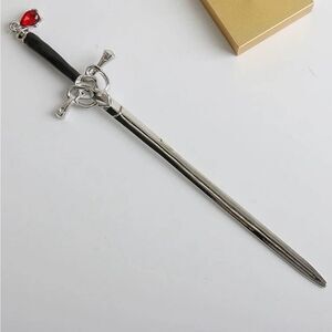 Medieval Renaissance Sword Hair Accessory with faux sparkling Red Jewel